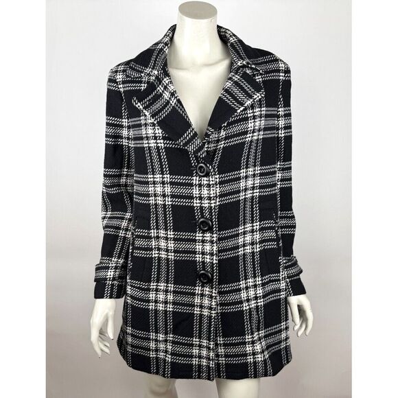 Talbots Plaid Wool Blend Peacoat Women 14P Lined Pockets Button-up Collared Coat - Picture 1 of 15